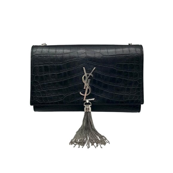 Yves Saint Laurent Black Croc Embossed Leather Kate Shoulder Bag - Picture 1 of 11